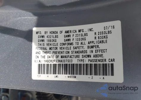 2017 Honda Accord Sport из США, поврежденный, VIN 1HGCR2F53HA007503